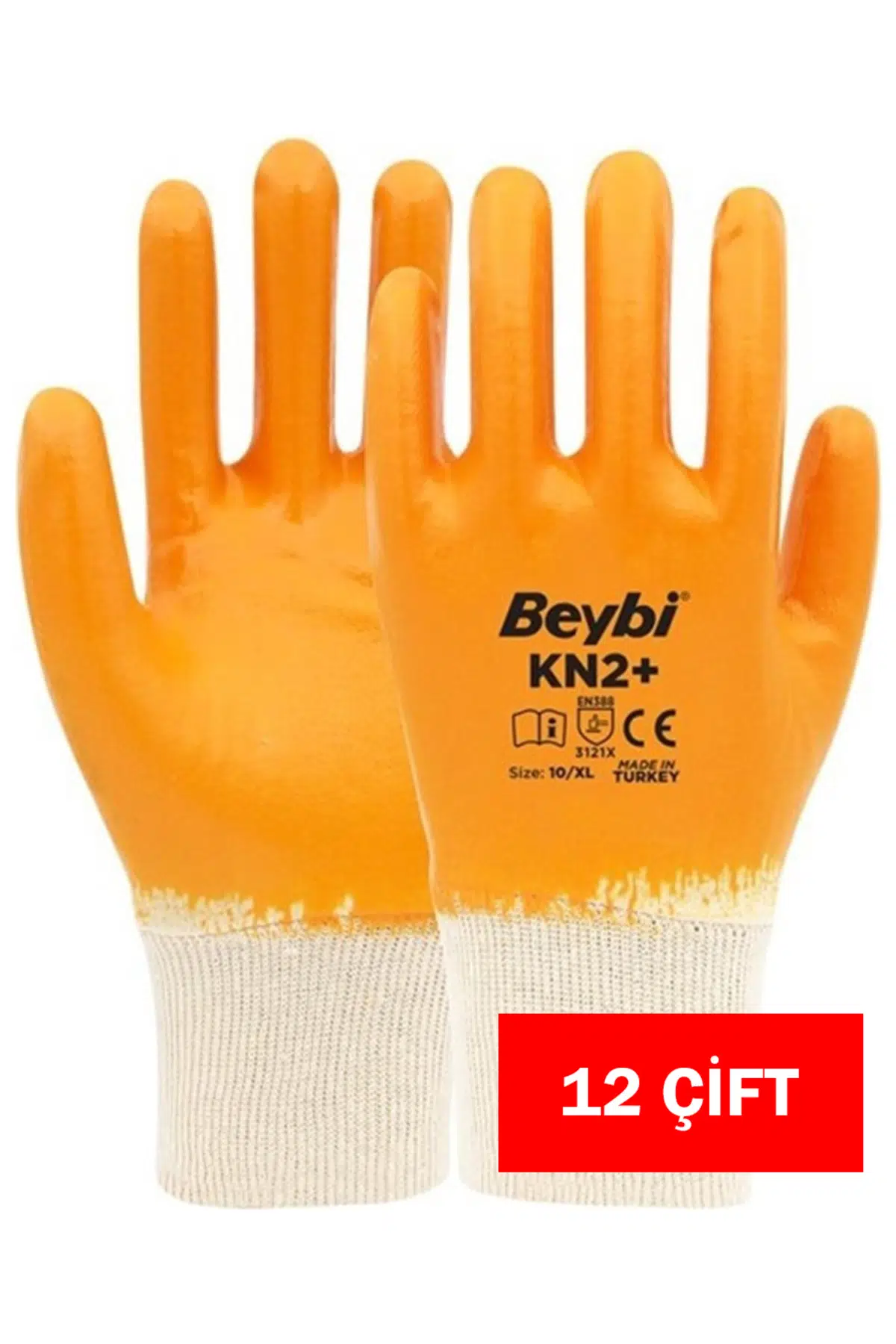 12 ADET Kn2+ (Kn2 Plus) İç Yüzeyi Pamuklu Nitril İş Eldiveni